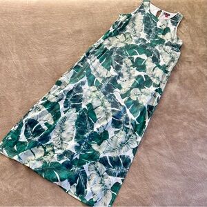 Vince Camuto I Tropical Green Leaf Print Sleeveless Dress Resort Maxi Sz M EUC!